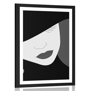 Plakát s paspartou nóbl dáma v klobouku v černobílém provedení