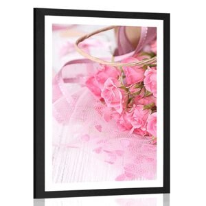 Plakát s paspartou romantická růžová kytice růží