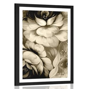 Plakát s paspartou impresionistický svět květin v sépiovém provedení
