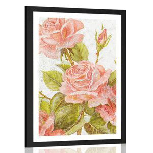 Plakát s paspartou vintage kytice růží