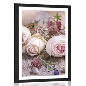 Plakát s paspartou slavnostní květinová kompozice růží