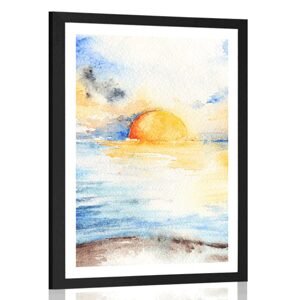 Plakát s paspartou zářivý západ slunce u moře