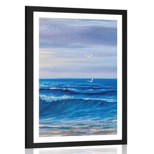 Plakát s paspartou mořské vlny na pobřeží