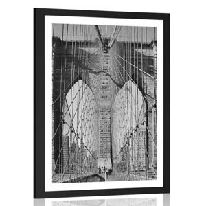 Plakát s paspartou most Manhattan v New Yorku černobílém provedení