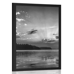 Plakát odraz horského jezera v černobílém provedení