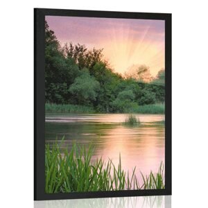 Plakát východ slunce u řeky