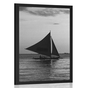 Plakát nádherný západ slunce na moři v černobílém provedení