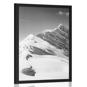 Plakát zasněžené pohoří v černobílém provedení