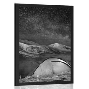 Plakát stan pod noční oblohou v černobílém provedení