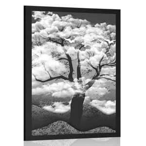 Plakát černobílý strom zalitý oblaky