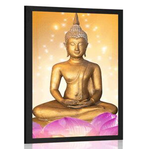 Plakát socha Buddhy na lotosovém květu
