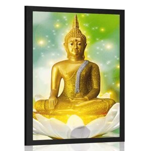 Plakát zlatý Buddha na lotosovém květu