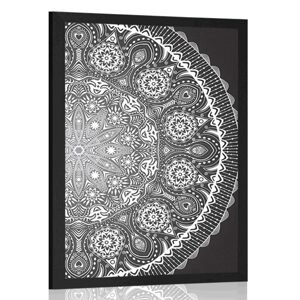 Plakát okrasná Mandala s krajkou v černobílém provedení