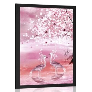 Plakát volavky pod magickým stromem v růžovém provedení
