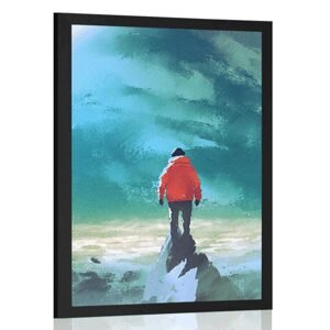 Plakát muž na vrcholu hory