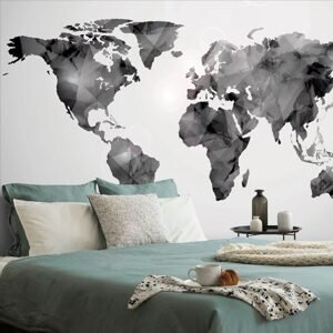 Samolepící tapeta polygonální mapa světa v černobílém