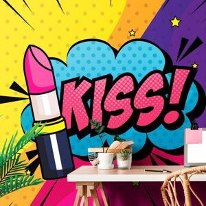 Samolepící tapeta pop art rtěnka - KISS!