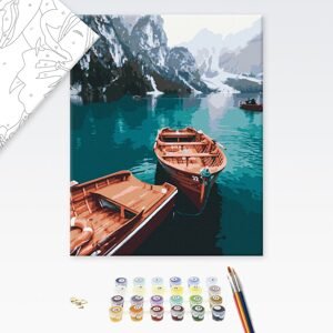 Malování podle čísel loďky na alpském jezeře