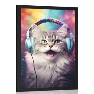 Plakát kočka se sluchátky