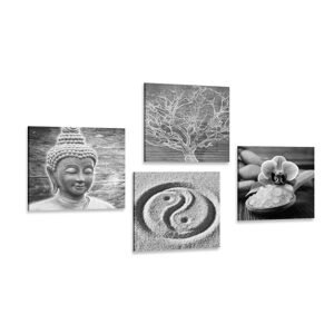 Set obrazů černobílé Buddha zátiší