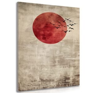 Obraz japandi červený měsíc