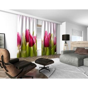 3D dekorační závěs s řasící páskou 113V PINK TULIPS 2x160x250 cm set 2 kusy MyBestHome