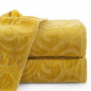Bavlněný froté ručník se vzorem LIVIA 50x90 cm, mustard/hořčicová, 390 gr Mybesthome Varianta: ručník - 1 kus 50x90 cm