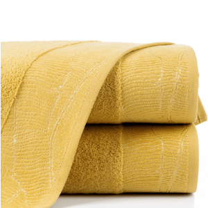 Bavlněný froté ručník s bordurou METALIC 50x90 cm, mustard/hořčicová, 480 gr Mybesthome