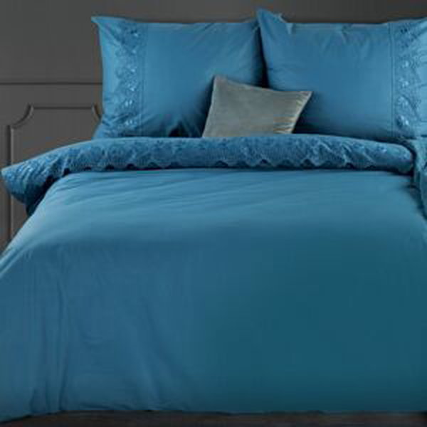 Povlečení LACE modrá 100% saténová bavlna 1x 200x220 cm, 2x povlak 70x80 cm francouzské povlečení MyBestHome