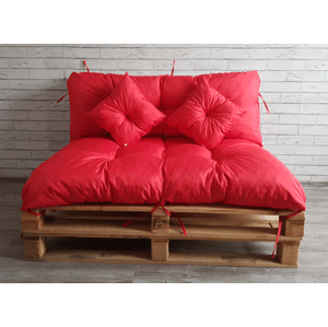Polstr CARLOS SET - sedák 120x80 cm, opěrka 120x40 cm, 2x polštáře 30x30 cm, červená, Mybesthome