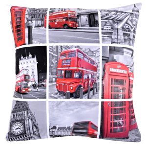 Polštář DOUBLE DECKER červená MyBestHome 40x40cm fototisk 3D motiv dvoupatrového červeného autobusu Varianta: Povlak na polštář, 40x40 cm