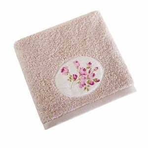 Bavlněný froté ručník s aplikací SARAH 01 50x90 cm, béžová, 500 gr Mybesthome
