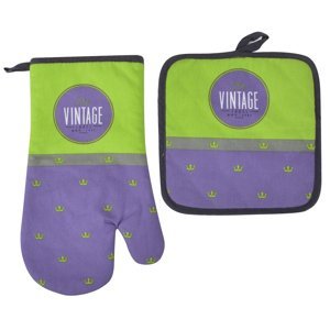 Kuchyňský SET rukavice/chňapka VINTAGE fialová, 18x30 cm/20X20 cm ESSEX, 100% bavlna