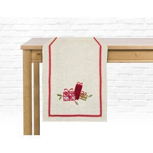 Vánoční ubrus - běhoun na stůl BOXING DAY - motiv dárečky 35x180 cm,