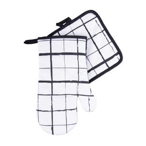 Kuchyňský set rukavice/chňapka BLACK WHITE motiv B, 18x30 cm/20X20 cm , 100% bavlna