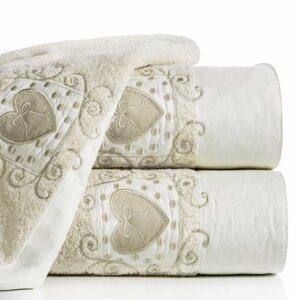 Bavlněný froté ručník s aplikací LOVING 50x90 cm, béžová, 500 gr Mybesthome Varianta: ručník - 1 kus 50x90 cm
