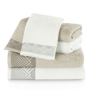 Dárkový set 6 ks ručníků 100% bavlna AREDO 2x ručník 50x100 cm, 2x osuška 70x140 cm a 2x ručník 30x50 cm bílá/béžová 460 gr Mybesthome