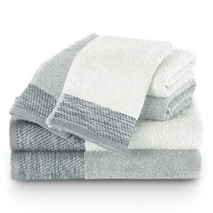 Dárkový set 6 ks ručníků 100% bavlna ARICA 2x ručník 50x90 cm, 2x osuška 70x140 cm a 2x ručník 30x50 cm bílá/stříbrná 460 gr Mybesthome