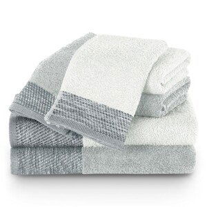 Dárkový set 6 ks ručníků 100% bavlna ARICA 2x ručník 50x100 cm, 2x osuška 70x140 cm a 2x ručník 30x50 cm bílá/stříbrná 460 gr Mybesthome
