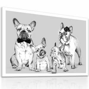 Obraz na plátně BULDOG FAMILY IN BW - A různé rozměry Ludesign ludesign obrazy: 80x60 cm