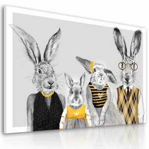 Obraz na plátně HIPSTER RABBIT FAMILY H různé rozměry Ludesign ludesign obrazy: 100x70 cm