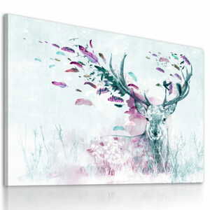 Obraz na plátně DEER WITH FEATHERS - PINK různé rozměry Ludesign ludesign obrazy: 70x50 cm