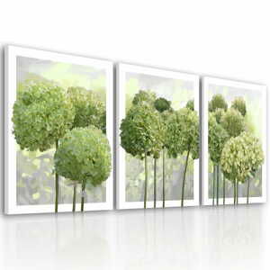 Obraz na plátně HORTENZIE zelené květy set 3 kusy různé rozměry Ludesign ludesign obrazy: 3x 40x60 cm