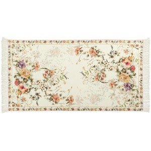 Kusový vzorovaný koberec s třásněmi SUNSHINE 80x150 cm bílé květy Multidecor
