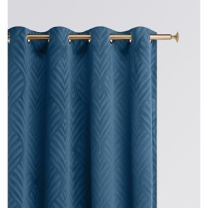 Dekorační vzorovaný velvet závěs s kroužky LEAF tmavě modrá 140x250 cm (cena za 1 kus) MyBestHome