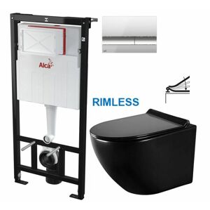 ALCADRAIN Sádromodul předstěnový instalační systém s chromovým tlačítkem M1721 + WC MEXEN LENA ČERNÁ Rimless + SEDÁTKO AM101/1120 M1721 ME01