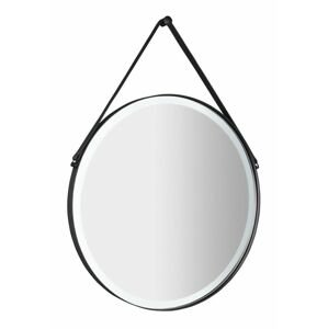 SAPHO ORBITER kulaté zrcadlo s LED osvětlením ø 60cm, kožený pásek, černá mat ORL060