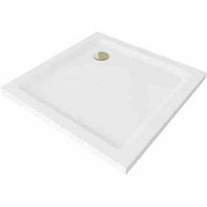 MEXEN/S Flat sprchová vanička čtvercová slim 100 x 100 cm, bílá + zlatý sifon 40101010G