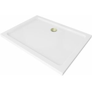 MEXEN/S Flat sprchová vanička obdélníková slim 120 x 100 cm, bílá + zlatý sifon 40101012G