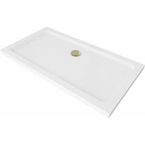 MEXEN/S Flat sprchová vanička obdélníková slim 130 x 70 cm, bílá + zlatý sifon 40107013G